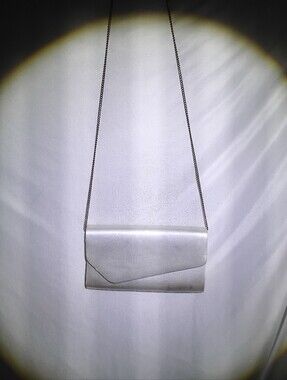 Vintage KF Ltd Silver Metallic Envelope Clutch Bag Chain Strap Mirror 1980s